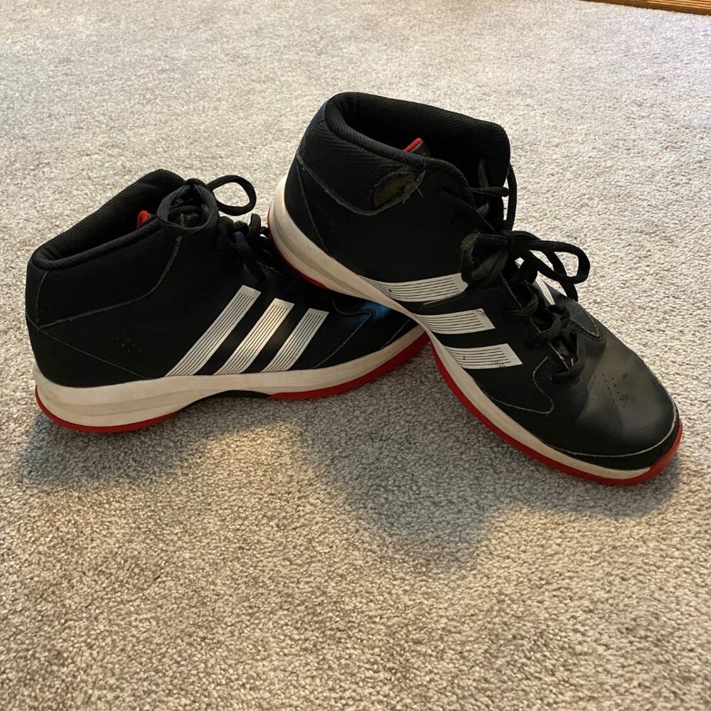 Adidas Hoops Mid-Top Black Sneakers with White Stripes - 13